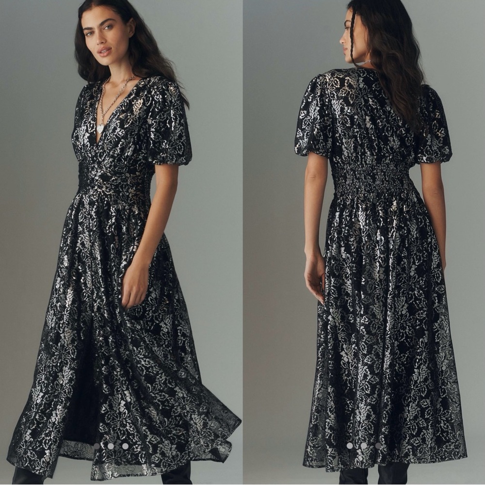 The Katerina metallic lace button front dress